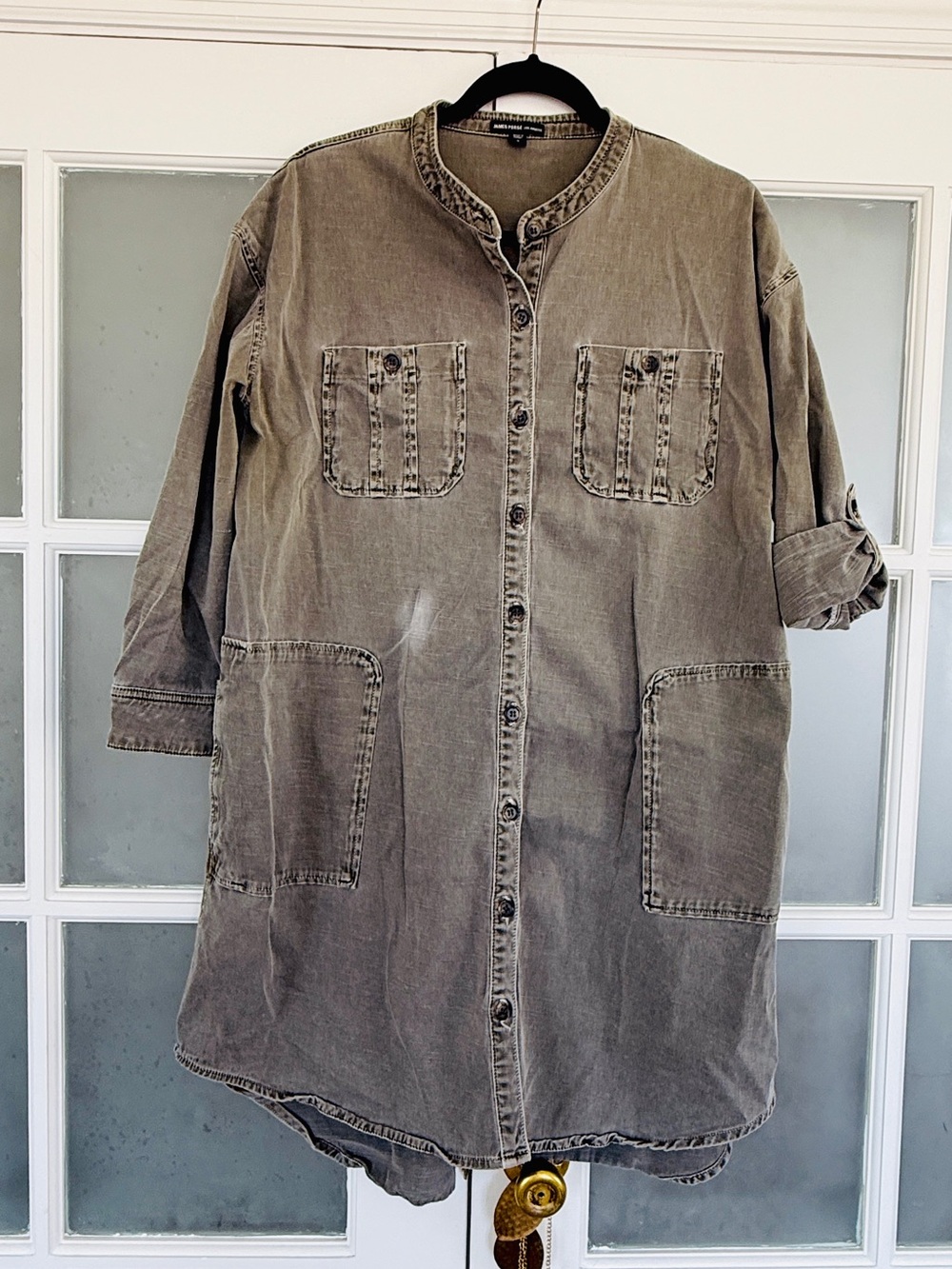 James Perse Los Angeles Utility Shirt Dress | Gray Green | Size 3